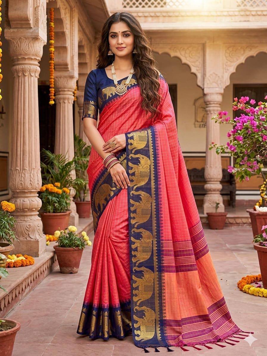 Lime Green Kanjivaram Silk Saree with Traditional Elephant Zari Border